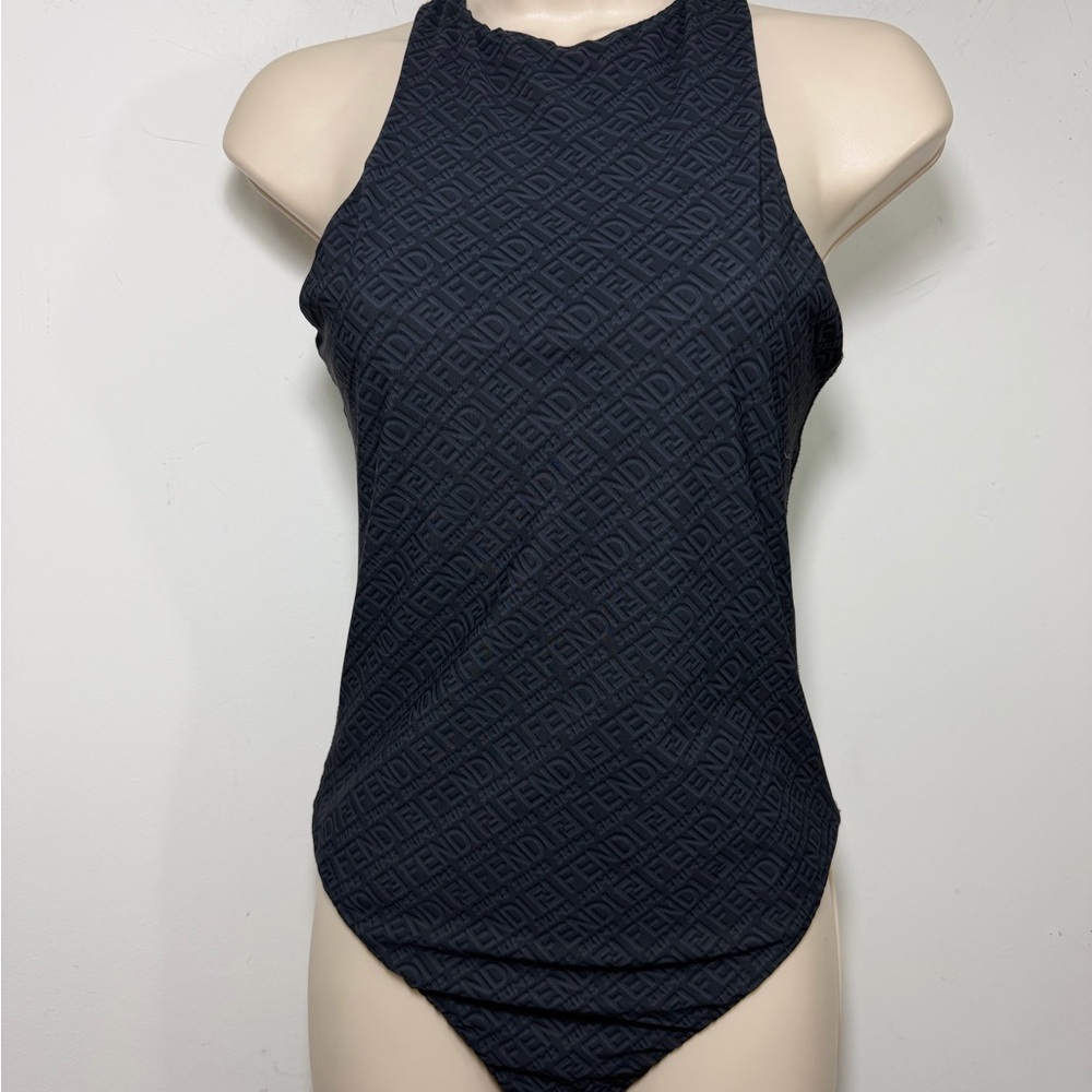 Fendi Skims high neck logo bodysuit in black size Medium